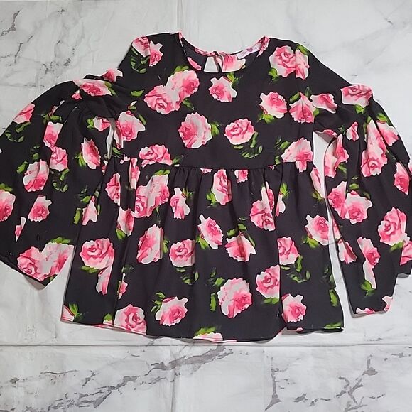 Buddy Love Tops - Buddy Love Black/Pink Floral Longsleeve Blouse